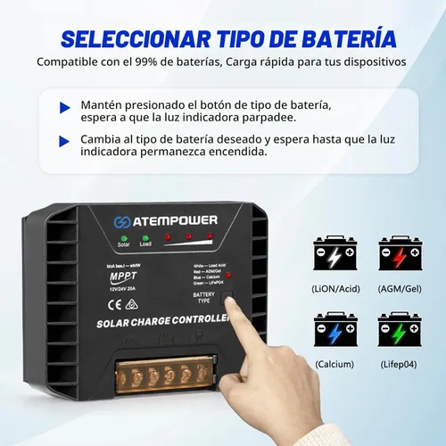 Vista 8 de ATEM POWER Panel solar portátil de 200 W, panel solar plegable HPBC, controlador de cargador MPPT de 20 A, salida USB de 5 V para batería de 12/24