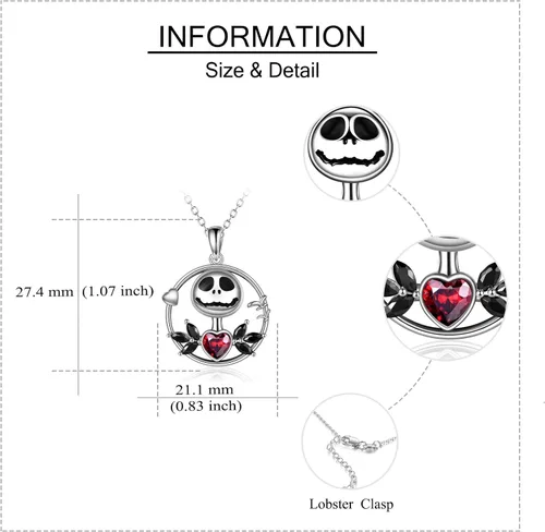 Vista 3 de ONEFINITY - Collar de pesadilla de plata de ley con colgante de corazón infinito collar de calavera para regalo de cumpleaños para mujeres esposa
