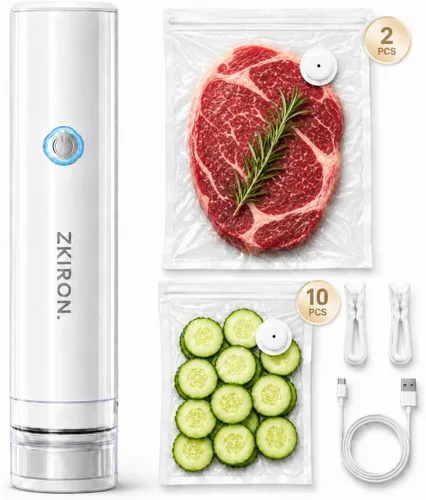 Vista 9 de ZKIRON OneTouch Selladora al Vacío Portátil con 25 Bolsas de Vacío Reutilizables – Selladora de Alimentos Portátil y Compacta con Succión
