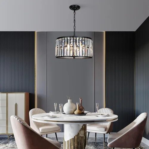 Vista 2 de Weesalife Candelabros de cristal para comedor sobre mesa, 6 luces modernas para dormitorio, lámparas de tambor para isla de cocina, sala de estar