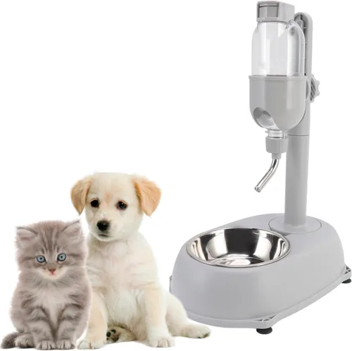 Vista 9 de Dispensador de agua para mascotas, cuenco dispensador de agua para mascotas, 2 en 1, 16.9 fl oz, multifuncional, altura desmontable con soporte