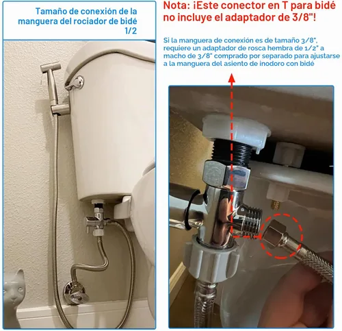 Vista 5 de Adaptador de bidé T con válvula de cierre: Válvula T de latón de 3 vías para bidé 7/8 "x 7/8" X 1/2" - Conector en T a prueba de fugas Ajuste