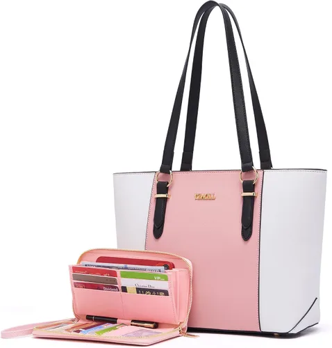 Vista 33 de YZAOLL Bolsos para mujer de cuero sintético, medianos y grandes, bolso de hombro, cartera, juego de bolso de mano y billetera