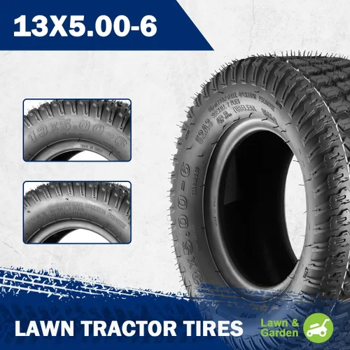 Vista 2 de MaxAuto 2 piezas neumáticos para cortacésped de montar 13x5.00-6 neumáticos de césped 13x5x6 para cortacésped de jardín y césped, 4PR, P332, juego