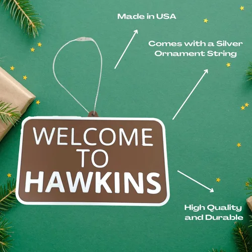 Vista 5 de Adorno navideño de Welcome to Hawkins, perfecto para fanáticos de Stranger Things, adorno decorativo de vacaciones, fabricado en los Estados Unidos