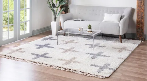 Vista 2 de Unique Loom Hygge Shag Collection - Alfombra moderna de inspiración marroquí, diseño geométrico, felpa y acogedora, 8 pies x 8 pies
