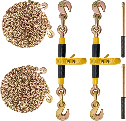 Vista 13 de VEVOR Tensor de cadena de trinquete, cadenas G80 de 5/16 pulgadas x 10 pies, carga de trabajo de 8000 libras de tensor de carga de trinquete, juego