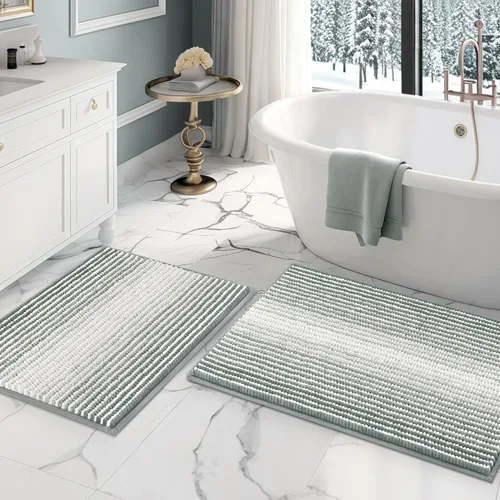 Vista 23 de BSICPRO Tapetes de baño de felpilla, 20 x 32 pulgadas, antideslizantes, absorbentes, suaves, peludos, para baño, lavables a máquina (salvia)