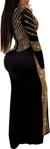 Vista 2 de Vestidos para mujer, sexy, manga larga, con pedrería brillante para cumpleaños, fiestas, clubes y eventos nocturnos