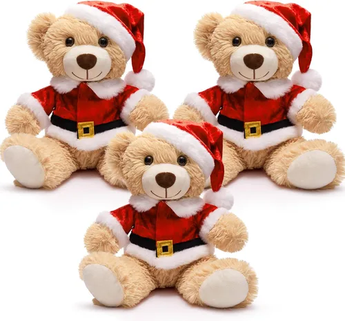 Vista 14 de MaoGoLan - 10 unidades de osos de peluche navideños, osos de peluche de 14'' con trajes clásicos de Santa - Camisa y sombrero removibles, se ajustan