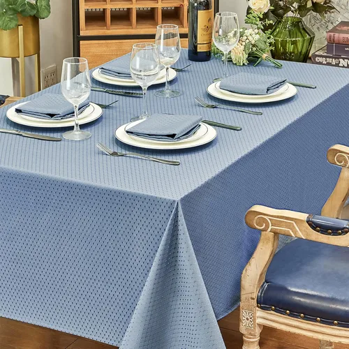 Vista 5 de Light Blue Jacquard 52x70 Inch Rectangle Polyester Tablecloth Azul claro