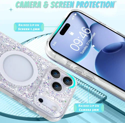 Vista 4 de Bonoma for iPhone 17 Pro Max Case 2025 Bling Crystal -Glitter Crystal Brillantina Cristal
