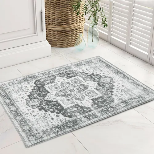 Vista 31 de COZYLOOM Alfombra de área de 2 x 6 pies, tribal, envejecida, para entrada, medallón vintage, alfombra para interiores, alfombra de pelo bajo, suave