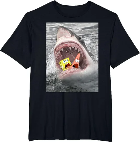 Vista 26 de Camiseta divertida de Bob Esponja con diseño de tiburón y ataque de tiburón para hombres y mujeres Negro