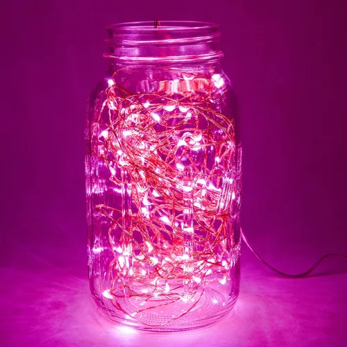 Vista 3 de Hometown Evolution, Inc. Luces de Hadas Rosadas - Funcionan con Baterías - 6 Pies 20 Micro Luces LED Rosadas en Alambre de Cobre - Impermeables
