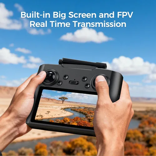 Vista 6 de FPV Drone con cámara 4K para adultos, pantalla grande en control remoto, 2 baterías y funda de transporte, regalo para hombres, cuadricóptero fácil