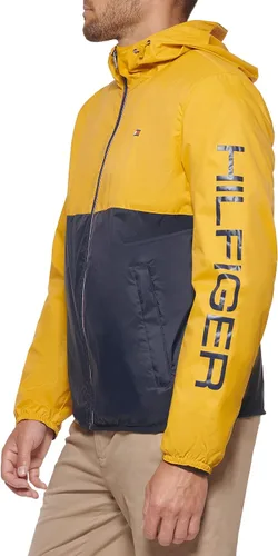 Vista 5 de Tommy Hilfiger - Chaqueta impermeable con capucha para hombre, ligera, para lluvia