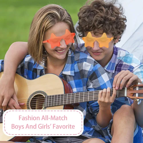 Vista 7 de MIUSKATL Paquete de 9 lentes de sol de estrella para niños, lentes de sol sin marco, regalos de fiesta, gafas de sol coloridas para mujeres, niñas