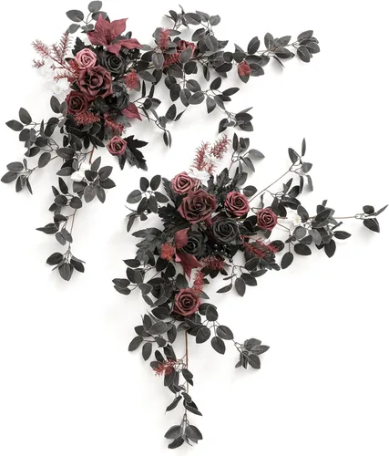 Vista 10 de Ling's moment 2 guirnaldas florales artificiales, borgoña y rosa Rojo-borgoña y rosa polvorienta