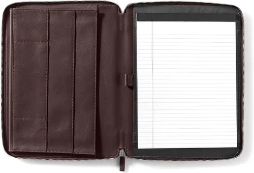 Vista 11 de Leatherology Cartera ejecutiva Burdeos con cremallera, bolsillo interior de piel de grano completo, bolsillo interior para tableta, lazo