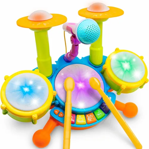Vista 7 de Juego de batería para niños de 4 años en adelante, instrumentos musicales, juguetes para niños de 4 a 5 años, regalos de cumpleaños