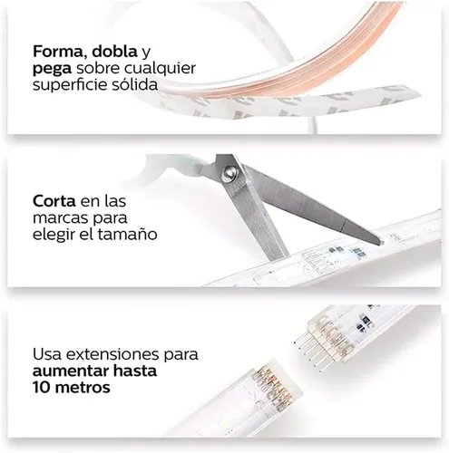 Vista 9 de Philips 800268 Hue LightStrip Plus - Extensión de luz LED inteligente regulable (compatible con Amazon Alexa, Apple HomeKit y Google Assistant)