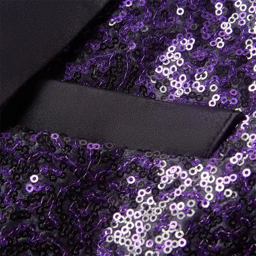 Vista 5 de DGHM-JLMY Traje gradual de cantante para hombre, para uso diario, boda, fiesta de graduación, lentejuelas, chaqueta brillante para club nocturno