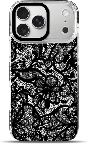 Vista 9 de NITITOP Funda para iPhone 13 Pro con flores de encaje transparente - Negro