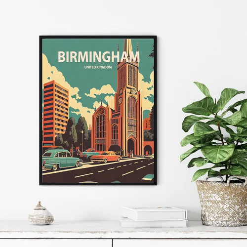 Vista 2 de Birmingham - Póster impreso artístico, decoración de pared del Reino Unido, arte del Reino Unido, decoración del hogar, obra de arte