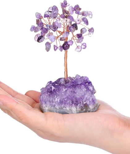 Vista 3 de Jovivi Árbol de cristal de amatista, cristales curativos naturales, árboles de dinero, base de racimo de amatista, piedras preciosas de energía