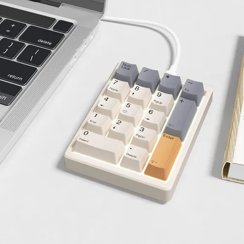 Vista 6 de Kisnt Teclado mecánico de números, Numpad intercambiable en caliente, con cable USB de 17 teclas, teclado numérico retroiluminado blanco con teclas