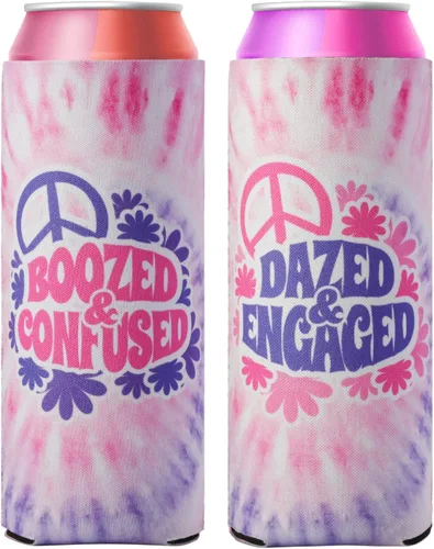 Vista 2 de Aturdido & Comprometido despedida de soltera Coozies Skinny Can Incluye Bride Coozie y Slim Bachelorette Coozies para fiesta de los 70