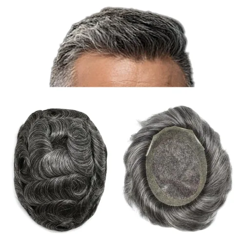 Vista 18 de Toupee For Men Real Human Hair Mens Toupee Hair Replacement System Swiss Lace Toupee For Men Natural Human Hair Piece Mens Toupee6*8"-90% density#2