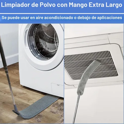 Vista 4 de Limpiador de polvo de microfibra, artefacto de limpieza de polvo de huecos con poste de extensión y cabezal flexible, plumeros extensibles lavables