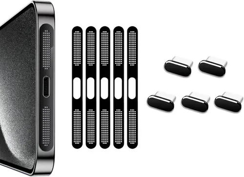 Vista 21 de para iPhone 16 Pro Max Auricular Parlante Malla Anti Polvo Adhesiva Cubierta - 5 PIEZAS / Negro