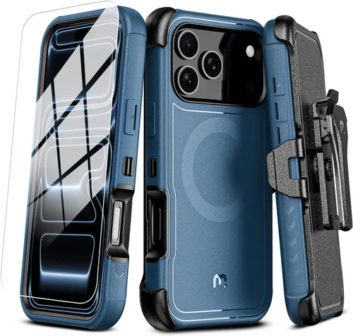Vista 13 de M MYBAT PRO Funda para iPhone 17 Pro con funda de clip para cinturón, [compatible con Magsafe] con protector de pantalla, anticaídas, a prueba