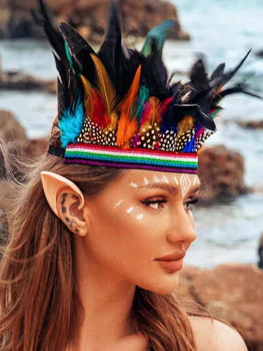 Vista 4 de Diadema de plumas, tocado indio, tocado de corona, tocado de carnaval, accesorios para el cabello para mujer