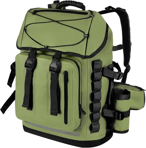 Vista 8 de MORXPLOR Mochila impermeable, mochila de senderismo resistente, cierre superior enrollable de 35L/55L con tapa, bolsa seca flotante acolchada Negro