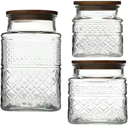 Vista 9 de Tarros de almacenamiento de vidrio con tapa, juego de 3 frascos en 60 oz/40