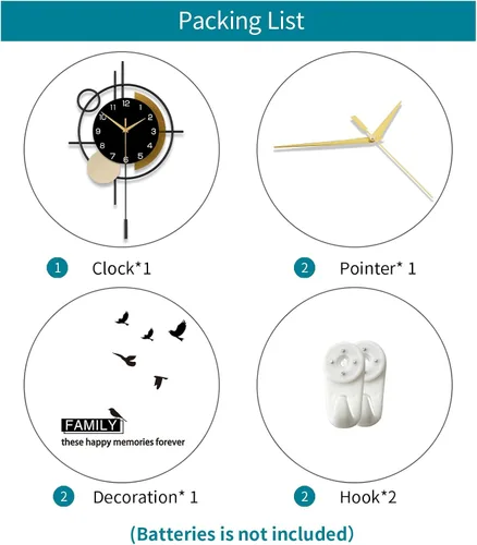 Vista 7 de Reloj de pared para decoración de sala de estar, reloj de pared decorativo con péndulo de cuarzo silencioso, funciona con pilas, reloj grande
