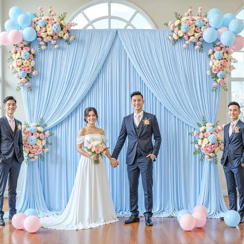Vista 3 de 20 pies x 12 pies Cortinas de Telón de Fondo Azul Bebé Sin Arrugas para Bodas y Fiestas, Telón de Fondo de Tela Azul, Cortinas para Bodas