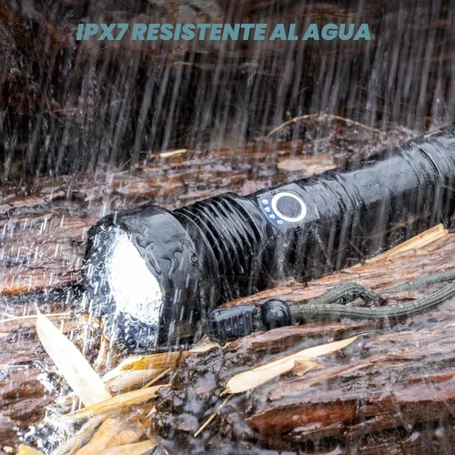 Vista 6 de Linternas recargables de 10000 lúmenes altos, linterna LED impermeable para emergencias, linterna de alta potencia con 5 modos, con zoom