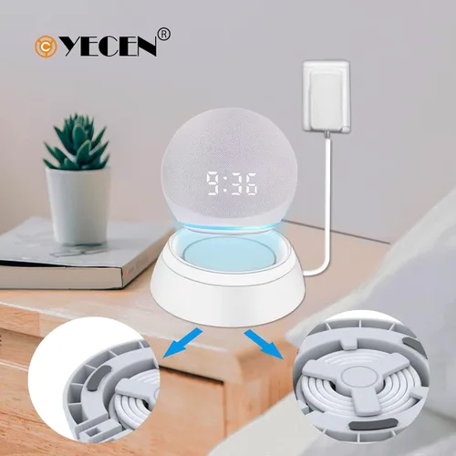 Vista 5 de Soporte de mesa para Echo Dot de 5ª y 4ª generación, soporte de escritorio C YECEN con guía de luz y con gestión de cables integrada, color blanco