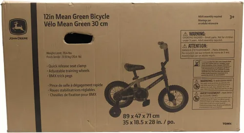 Vista 4 de John Deere Bicicleta para niños de 12, 16 y 20 pulgadas, incluye ruedas de entrenamiento extraíbles, bicicleta para niños y niñas de 2 a 7 años