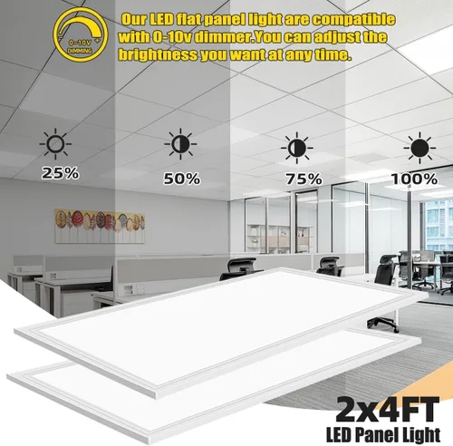 Vista 3 de Lámpara de techo LED de panel plano de 2 x 4, 7800 lúmenes, luz diurna súper brillante de 5000 K, 0-10 V regulable, certificación ETL, luz LED