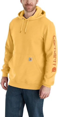 Vista 25 de Carhartt Sudadera de ajuste holgado para hombre con logotipo en la manga, de peso medio, gráfica, liquidación Terreno ámbar