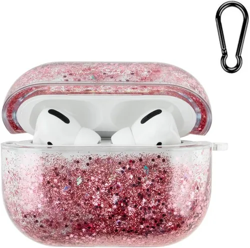 Vista 11 de Funda transparente compatible con AirPods 1 y 2, hermoso diseño de lazo colorido con pulsera de perlas de lujo, ultrafina, funda protectora de RosaA