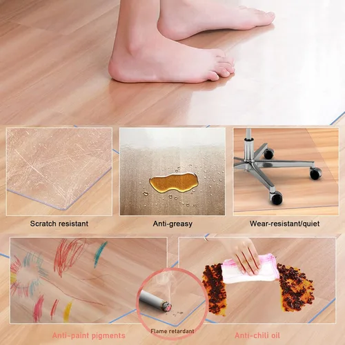 Vista 4 de Tapete rectangular transparente para silla para alfombras y suelos duros, 0.118 in de grosor para sillas rodantes, impermeable, de alta resistencia