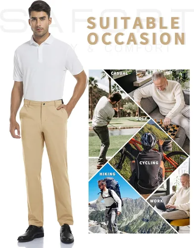 Vista 6 de Safort Pantalones de vestir ajustados para hombre, elásticos, impermeables, para uso diario