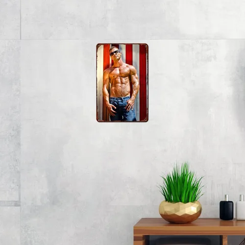Vista 4 de Cartel de metal sexy para hombre musculoso, póster retro para cafetería, bar, gimnasio, sala de estar, baño, cocina, hogar, decoración de pared